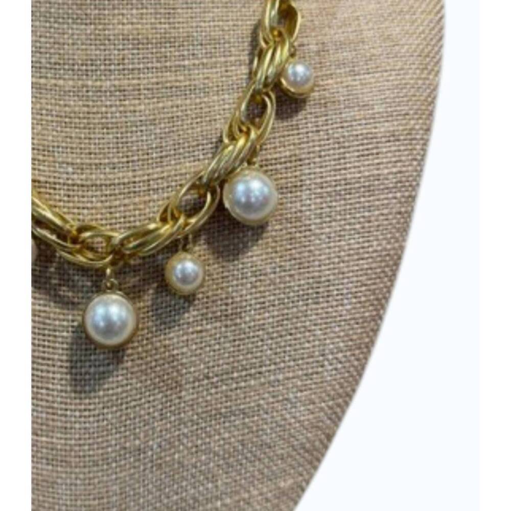 NEW KARINE SULTAN women's intertwined pearl drop necklace in gold - Picture 2 of 2